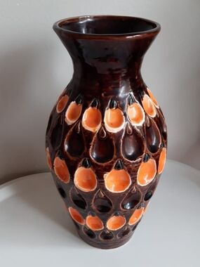 1970s Ceramic Vase Pumpkin Pattern
